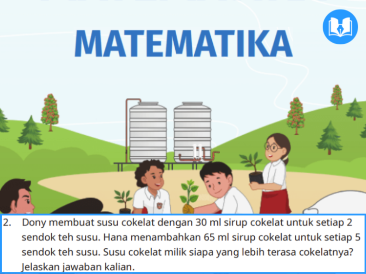 dony membuat susu cokelat dengan 30 ml sirup cokelat untuk setiap 2 sendok teh susu