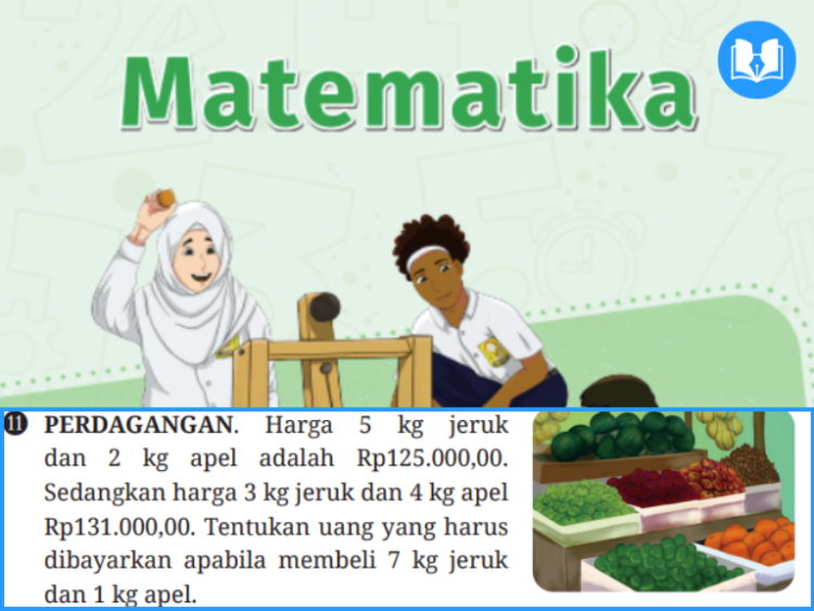 harga 5 kg jeruk dan 2 kg apel