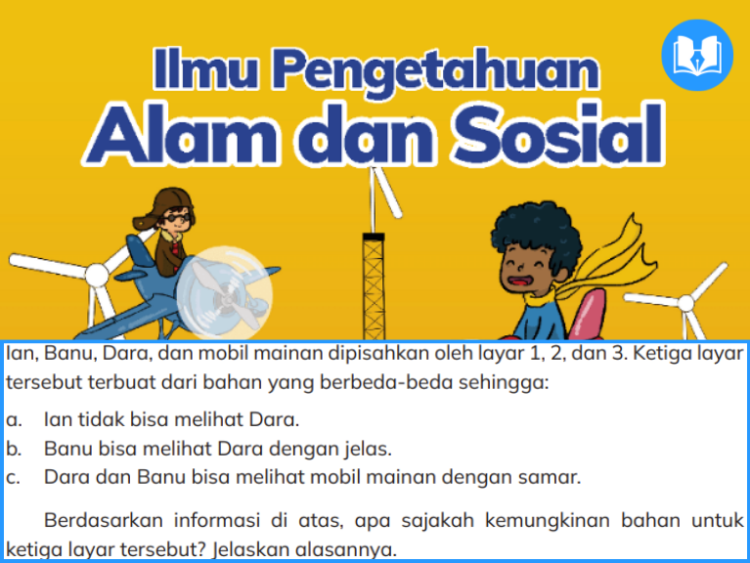 ian, banu, dara, dan mobil mainan dipisahkan oleh layar 1, 2, dan 3